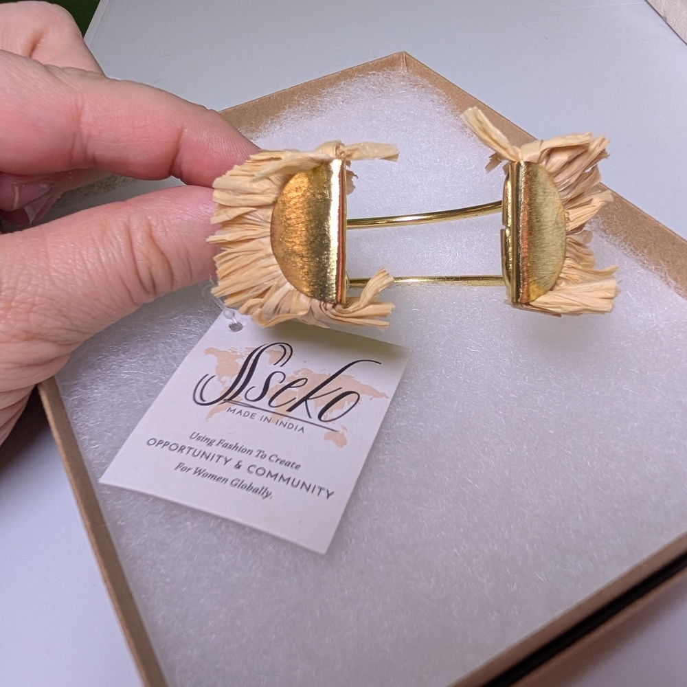 Sseko Open Cuff Bracelet Gold Color Raffia Sustainable
